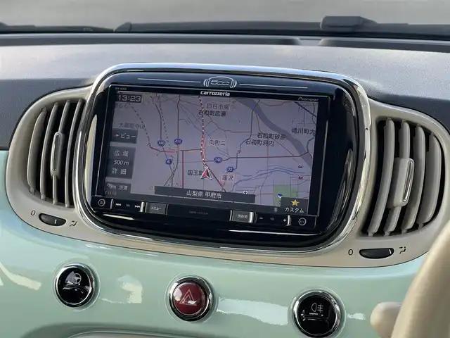 フィアット ５００ 1．2 ポップ 山梨県 2017(平29)年 4.9万km 緑 社外カロッツェリアナビ/フルセグテレビ/ＣＤ/ＤＶＤ/Ｂｌｕｅｔｏｏｔｈ　/ドライブレコーダー　/スペアキー　/純正フロアマット　/フォグランプ　/純正１４インチホイール　/アイドリングストップ