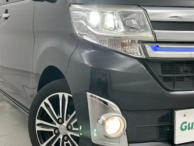 ダイハツ タント カスタム RS トップED SA 福岡県 2014(平26)年 8.5万km ブラックマイカメタリック スマートアシスト/純正ナビ/・CD/DVD/BT/フルセグ/バックカメラ/両側パワースライドドア/ミラー型ドライブレコーダー/ETC/ルーフキャリア/LEDヘッドライト/スマートキー/プッシュスタート