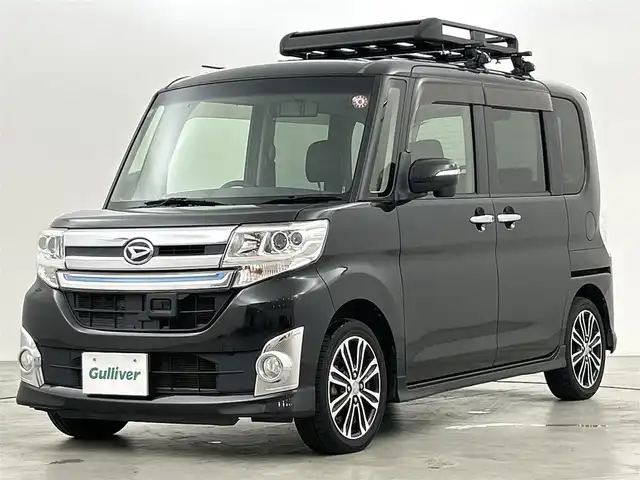 ダイハツ タント カスタム RS トップED SA 福岡県 2014(平26)年 8.5万km ブラックマイカメタリック スマートアシスト/純正ナビ/・CD/DVD/BT/フルセグ/バックカメラ/両側パワースライドドア/ミラー型ドライブレコーダー/ETC/ルーフキャリア/LEDヘッドライト/スマートキー/プッシュスタート