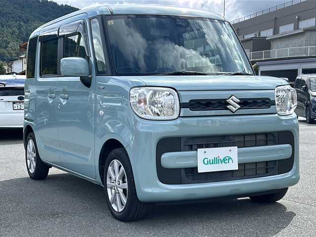 スズキ スペーシア HYBRID G 山梨県 2020(令2)年 0.9万km オフブルーM スズキセーフティサポート/　・デュアルセンサーブレーキサポート/　・車線逸脱警報機能/　・パーキングソナー/　・横滑り防止装置/社外ナビ/　(CD/USB/AUX/BT/TV)/バックカメラ/オートライト/シートヒーター/純正14インチアルミホイール/フルオートエアコン/４WD/アイドリングストップ/スマートキー