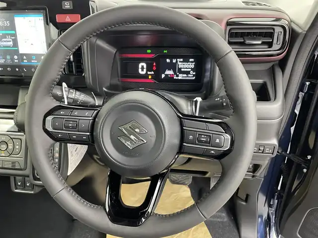 スズキ スペーシア カスタム HYBRID XS 愛知県 2024(令6)年 0.1万km未満 紺 登録済み未使用車　/両側パワースライドドア　/クルーズコントロール　/スズキセーフティーサポート　/スズキコネクト通信機装着車両/アラウンドビューモニター/純正メモリーナビ　/フルセグTV　/Bluetooth　/Apple　Car Play　/Android　Auto　/シートヒーター　（D/N）/HUB　/USBポート　/Cタイプポート　/ステアリングヒーター　/ステアリングリモコン/革巻きステアリング/ハーフレザーシート/オッドマン/電動パーキングブレーキ/AUTO　HOLD