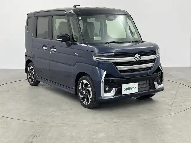 スズキ スペーシア カスタム HYBRID XS 愛知県 2024(令6)年 0.1万km未満 紺 登録済み未使用車　/両側パワースライドドア　/クルーズコントロール　/スズキセーフティーサポート　/スズキコネクト通信機装着車両/アラウンドビューモニター/純正メモリーナビ　/フルセグTV　/Bluetooth　/Apple　Car Play　/Android　Auto　/シートヒーター　（D/N）/HUB　/USBポート　/Cタイプポート　/ステアリングヒーター　/ステアリングリモコン/革巻きステアリング/ハーフレザーシート/オッドマン/電動パーキングブレーキ/AUTO　HOLD