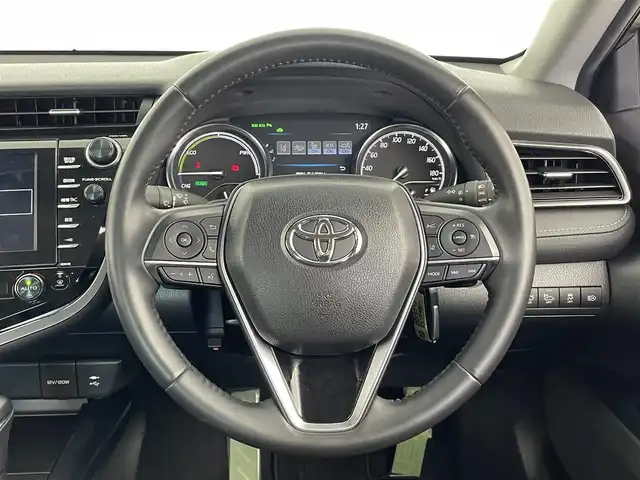 トヨタ カムリ WS 大分県 2019(令1)年 2.7万km プラチナホワイトパールマイカ 純正ナビ/CD/DVD/フルセグ/BT/AUX/電子パーキング/パワーシートD席/ETC/TVキャンセラー/トヨタセーフティーセンス/・衝突軽減ブレーキ/・レーダークルーズコントロール/・BSM/・オートハイビーム/・レーンキープアシスト/・コーナーセンサー/TRDエアロ(F/S/R)/純正アルミホイール