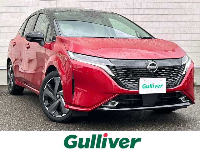 日産 オーラ G FOUR レザーエディション 福島県 2024(令6)年 1.3万km ガーネットレッド/スーパーブラック 2トーン ワンオーナー　９インチナビ　全周囲Ｃ　フルセグ　ＤＶＤ再生　ＢＴ　デジタルインナーミラー　ブラックレザーシート　シートヒーター　ハンドルヒーター　ＢＳＭ　純正１７インチＡＷ　夏タイヤ積込　スペアキー