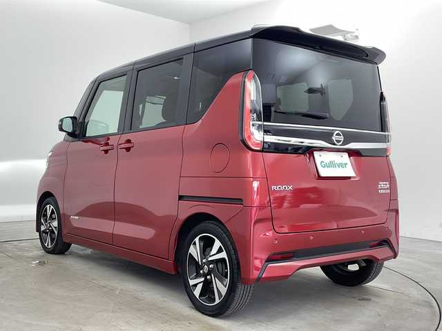 日産 ルークス HWS Gターボ プロパイロットED 兵庫県 2022(令4)年 7.8万km スパークリングレッド/ブラック ・プロパイロット/・エマージェンシーブレーキ/・車線逸脱警報/・車線逸脱防止システム/・先行車発進お知らせ/・標識認識機能/・レーダークルーズコントロール/・Pioneer製9インチナビ＆フルセグ＆BT＆DVD/・アラウンドビューモニター/・ビルトインETC/・両側パワースライドドア/・ハンズフリーパワースライドドア/・電子パーキング/・オートホールド/・アイドリングストップ/・スマートキー/・プッシュスタート/・純正15インチアルミホイール/・LEDヘッドライト/・フォグ/・オートライト/・オートマチックハイビーム/・革調シートカバー/・前後ドライブレコーダー