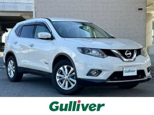 日産 エクストレイル ハイブリッド 20X エマージェンシーブレーキ 兵庫県 2015(平27)年 12.8万km ブリリアントホワイトパール パートタイム4WD/純正ナビ/(CD/DVD/BT/AUX/iPod)/フルセグテレビ/バックカメラ/ETC/前後ドライブレコーダー/デジタルインナーミラー/前席シートヒーター/カプロンシート/オートライト/LEDヘッドライト/フォグランプ/革巻きステアリング/ステアリングリモコン/電動リアゲート/電動格納ミラー/純正ドアバイザー/純正アルミ17インチ