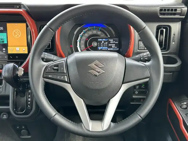 スズキ ハスラー HYBRID X 静岡県 2021(令3)年 3.1万km バーミリオンオレンジ/ガンメタリック2トーン 純正9インチナビ/　（BT/AppleCarPlay/AndroidAuto/DVD/CD)/フルセグTV/全方位カメラ/バックカメラ/スズキセーフティサポート/衝突被害軽減システム/レーンキープアシスト/横滑り防止装置/前席シートヒーター/プッシュスタート/スマートキー/後方コーナーセンサー/ビルトインETC2.0/純正15インチアルミホイール/LEDヘッドライト/保証書/取扱説明書