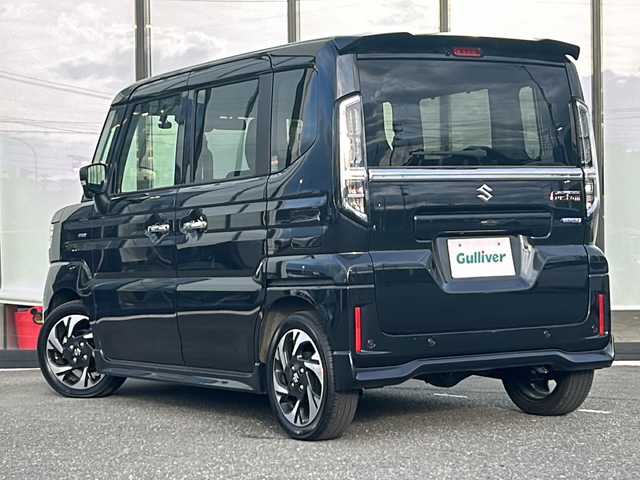 スズキ スペーシア カスタム HYBRID XS 山形県 2024(令6)年 0.4万km ブルーイッシュブラックパール3 禁煙車/4WD/デュアルセンサーブレーキサポートII/アダプティブクルーズコントロール/レーンキープアシスト/横滑り防止装置/オートマチックハイビーム/前方ドライブレコーダー/バックカメラ/純正8インチナビ/（Bluetooth/AM/FM/フルセグ/DVD)/テレビキャンセラー/ヘッドアップディスプレイ/両側パワースライドドア/ステアリングヒーター/ステアリングスイッチ/ハーフレザーシート/前席シートヒーター/ETC/純正アルミホイール/LEDライト/フォグランプ