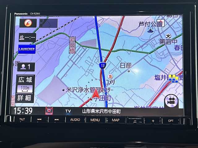 スズキ スペーシア カスタム HYBRID XS 山形県 2024(令6)年 0.4万km ブルーイッシュブラックパール3 禁煙車/4WD/デュアルセンサーブレーキサポートII/アダプティブクルーズコントロール/レーンキープアシスト/横滑り防止装置/オートマチックハイビーム/前方ドライブレコーダー/バックカメラ/純正8インチナビ/（Bluetooth/AM/FM/フルセグ/DVD)/テレビキャンセラー/ヘッドアップディスプレイ/両側パワースライドドア/ステアリングヒーター/ステアリングスイッチ/ハーフレザーシート/前席シートヒーター/ETC/純正アルミホイール/LEDライト/フォグランプ