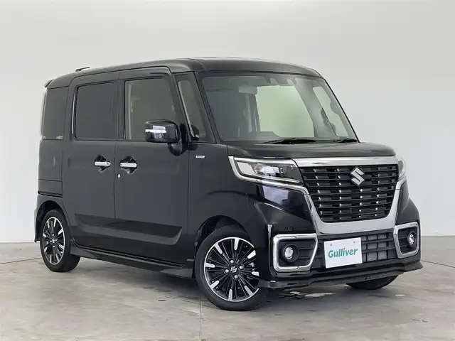 スズキ スペーシア カスタム HYBRID XS 富山県 2021(令3)年 2.2万km ブルーイッシュブラックパール3 社外ナビ（AM/FM/CD/DVD/BT）/フルセグTV/バックカメラ/両側パワースライドドア/アダプティブクルーズコントロール/衝突被害軽減ブレーキ/レーンキープアシスト/LEDヘッドライト/オートライト/コーナーセンサー前後/ハーフレザーシート/D席シートヒーター/スマートキー×２/プッシュスタート/アイドリングストップ/社外フロアマット