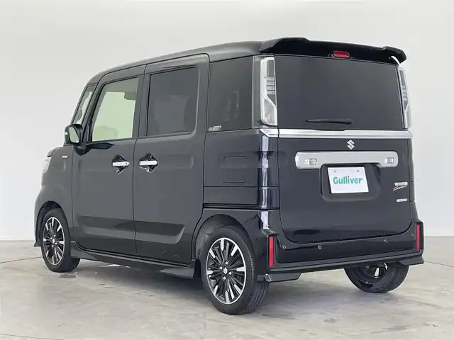 スズキ スペーシア カスタム HYBRID XS 富山県 2021(令3)年 2.2万km ブルーイッシュブラックパール3 社外ナビ（AM/FM/CD/DVD/BT）/フルセグTV/バックカメラ/両側パワースライドドア/アダプティブクルーズコントロール/衝突被害軽減ブレーキ/レーンキープアシスト/LEDヘッドライト/オートライト/コーナーセンサー前後/ハーフレザーシート/D席シートヒーター/スマートキー×２/プッシュスタート/アイドリングストップ/社外フロアマット