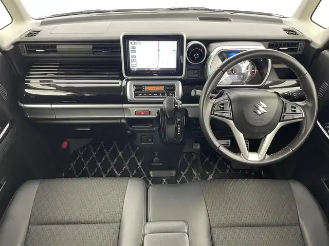 スズキ スペーシア カスタム HYBRID XS ターボ 富山県 2019(平31)年 5.4万km ピュアホワイトP ワンオーナー/社外SDナビ【CN-RZ840】/（AM/FM/CD/DVD/SD/USB/BT）/フルセグTV/アラウンドビューモニター/ヘッドアップディスプレイ/両側パワースライドドア/衝突被害軽減ブレーキ/クルーズコントロール/レーンキープアシスト/オートマチックハイビーム/LEDヘッドライト/リアパーキングセンサー/横滑り防止装置/ドライブレコーダー前後/ビルトインETC/パドルシフト/ハーフレザー/運転席シートヒーター/純正15インチAW/純正フロアマット/アイドリングストップ/ドアバイザー/取扱説明書/保証書