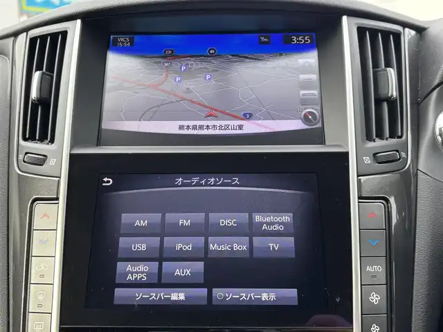 日産 スカイライン 200GT－t 熊本県 2015(平27)年 16.5万km スーパーブラック メーカーナビ/【フルセグTV/Bluetooth再生/CD/DVD】/全方位モニター/クルーズコントロール/シートヒーター/純正17インチAW/ビルトインETC/LEDオートライト/フォグライト/プッシュスタート/アイドリングストップ