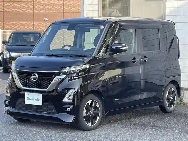 日産 ルークス ハイウェイスター X 福岡県 2021(令3)年 3.8万km ブラック ワンオーナー/純正9インチメモリナビ【MM320D-L】/　(AM/FM/CD/DVD/SD/MUSIC STOCKER/Bluetooth/iPod/USB/フルセグTV)/インテリジェントアラウンドビューモニター/バックカメラ/運転支援機能/・エマージェンシーブレーキ/・エマージェンシーストップシグナル/・ヒルスタートアシスト/・踏み間違い衝突防止アシスト/・車線逸脱防止支援システム/・標識検知機能/・先行車発進お知らせ/両側パワースライドドア/ハンズフリーオートスライドドア/純正ナビ連動型前方ドライブレコーダー【DH5-D】/ステアリングスイッチ/電格ウインカーミラー/ドアバイザー/助手席シートバックテーブル/USBポート(D席、N席シート裏)/後席ロールサンシェード/スペアキー×1/保証書/取扱説明書/ナビ取扱説明書