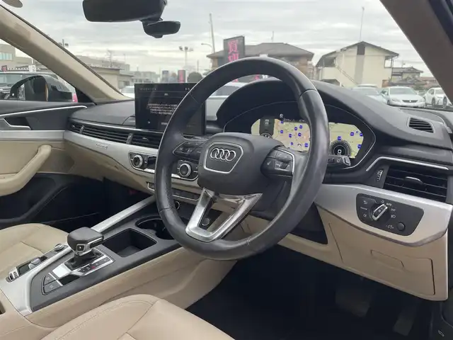 アウディ Ａ４ アバント 45TSFIクワトロアドバンスド 栃木県 2021(令3)年 4万km 紺 ブラックスタイリングパッケージ/├ブラックドアミラー/├ブラックドアモール/└ブラックルーフレール/ラグジュアリーパッケージ/├白革シート/├運転席メモリー機能/└マルチカラーアンビエントライティング/コンフォートパッケージ/├マトリクスLEDヘッドライト/├パークアシスト/├サラウンドビューカメラ/├ワイヤレスチャージング/└USB電源後席/シートヒーター後席+ステアヒーター/パノラマサンルーフ/Bang&Olufen/アドバンストキー/パーキングエイド/MMIナビ/パワーバックドア/パワーシート/全席シートヒーター/バーチャルコックピットプラス/3ZONEエアコン/ACC/アクティブレーンアシスト/サイドアシスト