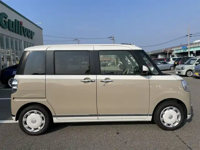 ダイハツ ムーヴ キャンバス G メイクアップ リミテッド　SAⅢ 石川県 2022(令4)年 3万km パールホワイトⅢ/ナチュラルベージュマイカメタリック 2トーン 社外メモリーナビ/CD/TV/パノラマモニター/両側パワースライド/LEDヘッドライト/ETC/レーダーブレーキ/スマートキー/プッシュスタート/電動ミラー/ベンチシート/保証書
