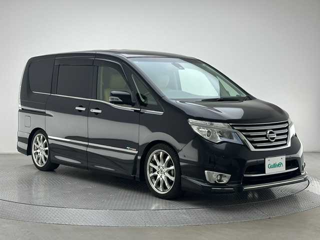 日産 セレナ HWS Vエアロモード+セーフⅡ 兵庫県 2015(平27)年 7.8万km ダイヤモンドブラック 純正SDナビ(CD/DVD/SD/Bluetooth)/全方位カメラ/純正フリップダウンモニター/クルーズコントロール/車高調/社外エアロ/両側パワースライドドア/シートカバー/LEDヘッドライト/LEDフォグライト/オートライト/前後コーナーセンサー/社外18インチアルミホイール/純正フロアマット/アイドリングストップ