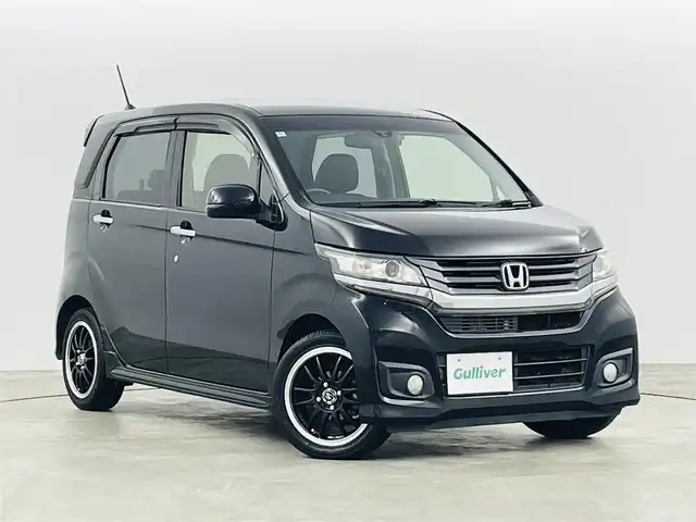 ホンダ Ｎ ＷＧＮ カスタム G Aパッケージ 福島県 2014(平26)年 5万km スマートブラック 社外SDナビ/・型番：AVN-G04/・フルセグＴＶ／ＤＶＤ／ＣＤ／ＦＭ／ＡＭ/・バックカメラ/・前方ドライブレコーダー/・ETC/革巻きステアリング/・ステアリングスイッチ/・クルーズコントロール/ハーフレザーシート/・ベンチシート/プッシュスタート/・スマートキー/・スペアキー1本/電動格納ミラー/・ウィンカーミラー/HIDヘッドライト/・オートライト/・フォグランプ/純正フロアマット/純正ドアバイザー/社外15インチAW/・メーカー:S-HOLD