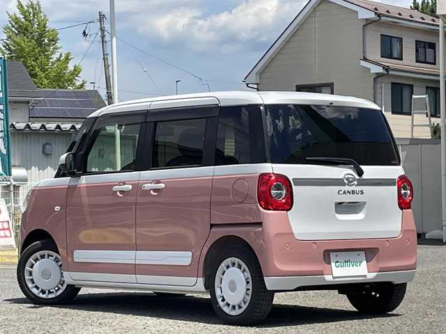 ダイハツ ムーヴ キャンバス ストライプス G 宮城県 2023(令5)年 0.2万km シャイニングホワイトパール/アプリコットピンクメタリック 純正10インチメモリナビ/CD/DVD/FM/AM/HDMI/BT/USB/SD/アラウンドビューモニター/シートヒーターDN席/カップウォーマーDN席/両側パワースライドドア/純正ドライブレコーダー/純正フロアマット/ブレーキホールド/アイドリングストップ/衝突被害軽減ブレーキ/パーキングセンサー/同サイズサマータイヤ積込/スマートキーx2