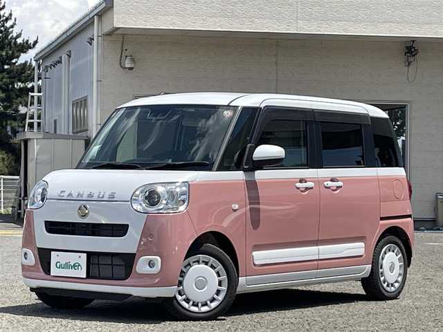 ダイハツ ムーヴ キャンバス ストライプス G 宮城県 2023(令5)年 0.2万km シャイニングホワイトパール/アプリコットピンクメタリック 純正10インチメモリナビ/CD/DVD/FM/AM/HDMI/BT/USB/SD/アラウンドビューモニター/シートヒーターDN席/カップウォーマーDN席/両側パワースライドドア/純正ドライブレコーダー/純正フロアマット/ブレーキホールド/アイドリングストップ/衝突被害軽減ブレーキ/パーキングセンサー/同サイズサマータイヤ積込/スマートキーx2