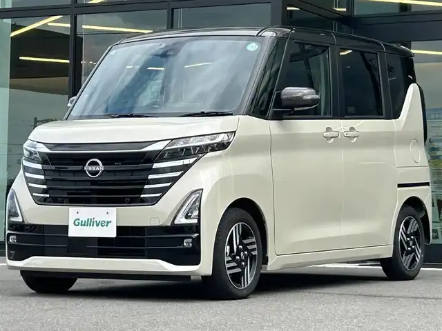 日産 ルークス ハイウェイスター X 愛媛県 2024(令6)年 0.9万km フローズンバニラパール/アッシュブラウンM 純正9型ナビ/全周囲カメラ/両側電動スライドドア/左側ハンズフリースライド/インテリジェントルームミラー/セーフティシールド/衝突被害軽減装置/車線逸脱防止装置/クリアランスソナー/リアサーキュレーター/後席サンシェイド/LEDヘッドライト/アイドリングストップ/ステアリングリモコン/電格ミラー/ヘッドライトレベライザー/シガーソケット/現状サマー(純正AW)(155/65/R14)/BRIDGESTONE EcoPia/禁煙車
