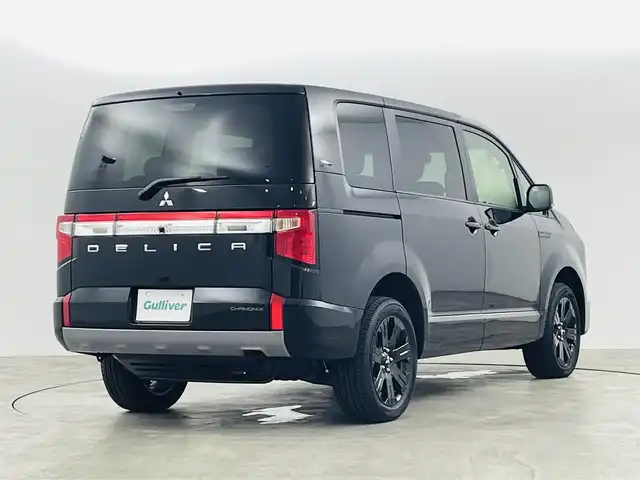三菱 デリカＤ：５ シャモニー 福島県 2025(令7)年 0.1千km 黒Ⅱ 登録済未使用車/衝突軽減ブレーキ/・レーンキープアシスト/・ブラインドスポットモニター/・レーダークルーズコントロール/ALPINE製11インチナビ/・型番：EX11NX/・フルセグTV/BT/CD/DVD/USB/HDMI/・バックカメラ/全方位カメラ/両側パワースライドドア/パワーバックドア/アイドリングストップ/電子パーキング/・オートホールド/革巻きステアリング/・ステアリングリモコン/・ステアリングヒーター/・パドルシフト/ハーフレザーシート/・シートヒーター(運転席/助手席)/・パワーシート(運転席)/プッシュスタート/・スマートキー/・スペアキー/LEDヘッドライト/・オートライト/・フォグライト/・オートマチックハイビーム