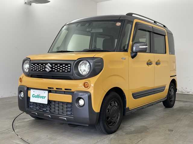 スズキ スペーシア ギア HYBRID XZターボ 兵庫県 2021(令3)年 2.5万km アクティブイエロー/ガンメタリック2トーン ・デュアルカメラブレーキサポート/・誤発進抑制機能/・車線逸脱警報機能/・ふらつき警報機能/・先行車発進お知らせ機能/・アダプティブクルーズコントロール/・ハイビームアシスト/・後退時ブレーキサポート/・後方誤発進抑制機能/・LEDヘッドライト/・社外SDナビ（CN-RZ765W）/CD/DVD/SD/BT/フルセグ/・バックカメラ/・ビルトインETC/・両側パワースライドドア/・パドルシフト/・革巻きステアリング/・社外前後ドライブレコーダー/・横滑り防止装置/・クリアランスソナー/・スマートキー