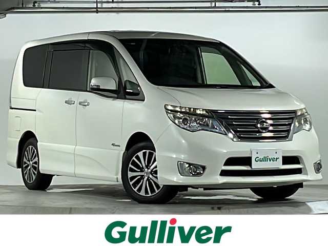 日産 セレナ HWS S HV Vセレ +Sefty 広島県 2015(平27)年 6.4万km ブリリアントホワイトパール 純正SDナビ/CD/DVD/SD/Bluetooth/フルセグTV/バックカメラ/両側パワースライドドア/クルーズコントロール/エマージェンシーブレーキ/車線逸脱警報/LEDヘッドライト/オートライト/フォグランプ/スマートキー/プッシュスタート/ETC/シートバックテーブル/電動格納ミラー/純正フロアマット/純正ドアバイザー/純正アルミホイール