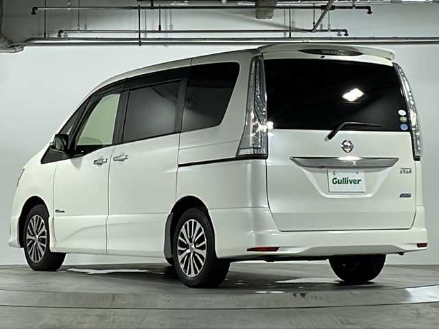 日産 セレナ HWS S HV Vセレ +Sefty 広島県 2015(平27)年 6.4万km ブリリアントホワイトパール 純正SDナビ/CD/DVD/SD/Bluetooth/フルセグTV/バックカメラ/両側パワースライドドア/クルーズコントロール/エマージェンシーブレーキ/車線逸脱警報/LEDヘッドライト/オートライト/フォグランプ/スマートキー/プッシュスタート/ETC/シートバックテーブル/電動格納ミラー/純正フロアマット/純正ドアバイザー/純正アルミホイール