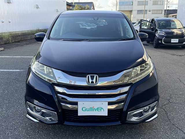 ホンダ オデッセイ アブソルート 福井県 2014(平26)年 10.8万km プレミアムヴィーナスブラックP ワンオーナー /あんしんパッケージ/コンフォートビューパッケージ/シティブレーキアクティブシステム/純正ナビゲーション/（CD/DVD/BT）/フルセグテレビ /バックカメラ/純正フリップダウンモニター/LEDヘッドライト/フォグランプ/クルーズコントロール/パドルシフト/両側電動スライドドア/純正17インチアルミホイール/２列目プレミアムクレイドルシート/オットマン/ハーフレザーシート/USBポート/ステアリングリモコン/ETC(ビルトイン)/プッシュスタート/スマートキー/アイドリングストップ/保証書/取扱説明書