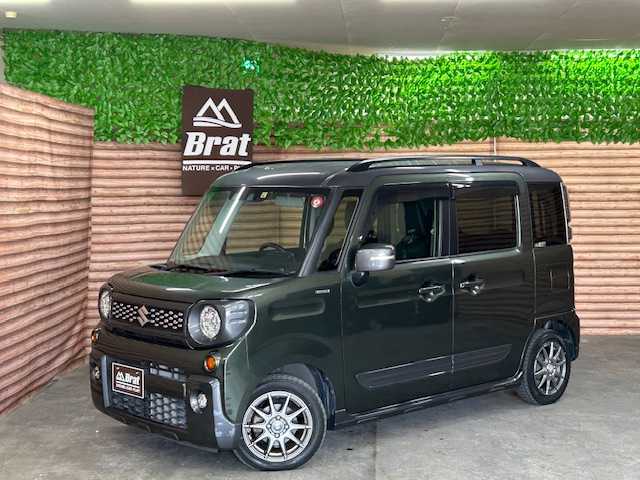 スズキ スペーシア ギア HYBRID XZターボ 道央・札幌 2022(令4)年 4.5万km クールカーキパールメタリック/ガンメタリック2トーン 【2509034538】/４ＷＤ　/ターボ　/デュアルカメラブレーキサポート　/社外ナビ　/フルセグＴＶ　/社外１４インチアルミホイール　/両側電動スライドドア　/前席シートヒーター　/プッシュスタート　/ＬＥＤヘッドライト　/フォグＬＥＤ