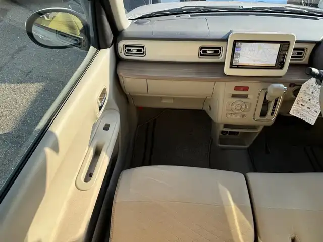 スズキ ラパン X 滋賀県 2020(令2)年 3.4万km フォーンベージュメタリック/ホワイト2トーンルーフ ワンオーナー/パナソニックストラーダフルセグナビ/　フルセグ Bluetooth CD DVD AM FM/パノラミックビューモニター/デュアルセンサーブレーキサポート/誤発進抑制機能/車線逸脱警報/ふらつき警報/先行車発進お知らせ機能/ハイビームアシスト/標識認識機能/後退時ブレーキサポート/後方誤発進抑制機能/リヤパーキングセンサー/コーナーセンサー/シートヒーター/スマートキー×2/プッシュスタート/純正14インチアルミ/純正フロアマット/純正ドアバイザー/