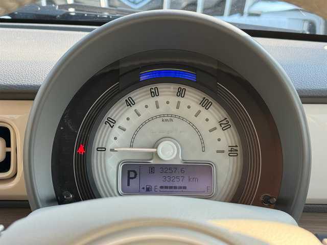 スズキ ラパン X 滋賀県 2020(令2)年 3.4万km フォーンベージュメタリック/ホワイト2トーンルーフ ワンオーナー/パナソニックストラーダフルセグナビ/　フルセグ Bluetooth CD DVD AM FM/パノラミックビューモニター/デュアルセンサーブレーキサポート/誤発進抑制機能/車線逸脱警報/ふらつき警報/先行車発進お知らせ機能/ハイビームアシスト/標識認識機能/後退時ブレーキサポート/後方誤発進抑制機能/リヤパーキングセンサー/コーナーセンサー/シートヒーター/スマートキー×2/プッシュスタート/純正14インチアルミ/純正フロアマット/純正ドアバイザー/