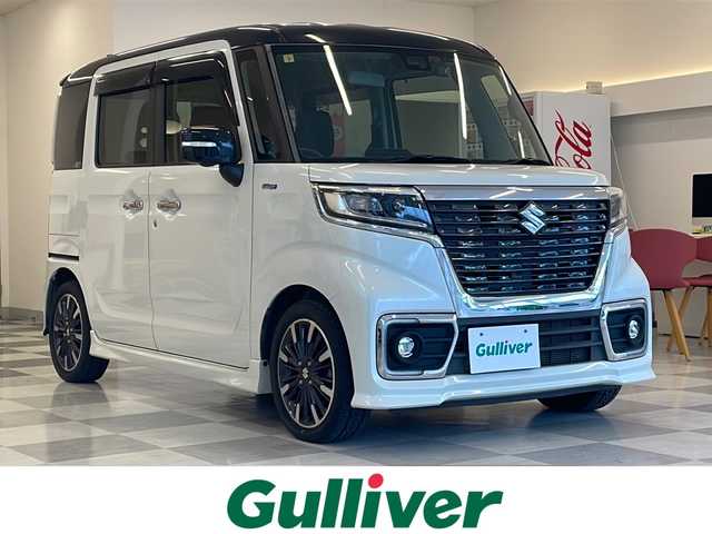 スズキ スペーシア カスタム HYBRID XS ターボ 岐阜県 2018(平30)年 6.7万km ピュアホワイトパール/ブラック2トーン 純正８型ナビゲーション（CN-RZ846/全方位モニター/Bluetooth/フルセグ視聴/両側電動スライドドア/デュアルセンサーブレーキサポート/インタークーラーターボ/ドライブレコーダー/ETC/プッシュスタート/スマートキー/スペアキー/LEDヘッドライト/LEDフォグライト/ヘッドアップディスプレイ/アイドリングストップ/クリアランスソナー/リアサーキュレーター/USBポート/取扱説明書