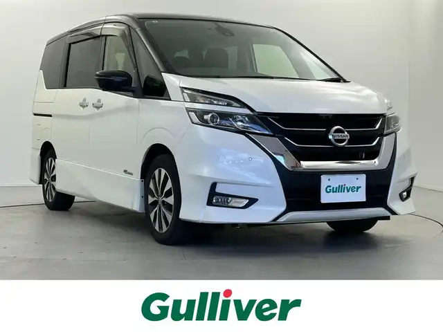 日産 セレナ ハイウェイスター Vセレクション 福井県 2017(平29)年 6.2万km ブリリアントホワイトパール 2トーン 日産純正ＳＤナビ　型式：ＭＭ５１７Ｄ－Ｌ/（ＦＭ／ＡＭ／ＢＴ／ＣＤ／ＤＶＤ／ＳＤ／ＴＶ／Ｉｐｏｄ）/純正フリップダウンモニター/両側パワースライドドア/アラウンドビューモニター/前後コーナーセンサー/デジタルインナーミラー/ハンズフリーオートスライドドア/プロパイロット/純正アルミホイール/純正フロアマット/純正LEDヘッドライト/純正フロントフォグ/衝突被害軽減ブレーキ