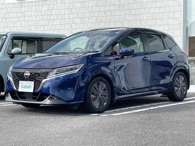 日産 ノート X 宮崎県 2021(令3)年 9万km オーロラフレアブルーパール 純正フルセグナビ/（BT）（ Apple Car Play）/アイドリングストップ/プッシュスタート/全周囲カメラ/ドライブレコーダー/パーキングアシスト/パワーステアリング/パワーウィンドウ/クルーズコントロール/純正フロアマット/純正LEDヘッドライト/純正アルミホイール/コナーセンサー/オートライト/エアバックW+サイド/横滑り防止装置/盗難防止装置/衝突被害軽減システム/AAC/ABS/ETC/４WD