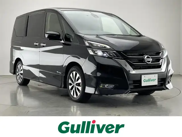 日産 セレナ ハイウェイスター Vセレクション 愛知県 2017(平29)年 8.7万km ダイヤモンドブラック 純正９型ナビ　プロパイロット　純正１１型後席モニター　全方位カメラ　ＨＤＭＩ　ハンズフリーパワスラ　茶ハーフレザー　ＥＴＣ　ミラー型ドラレコ　衝突軽減　追従クルコン　シートヒーター　ＬＥＤオートライト エマージェンシーブレーキ　両側パワスラ　プロパイロットパーキング　後席USB　シートバックテーブル　プッシュスタート　スマートキー