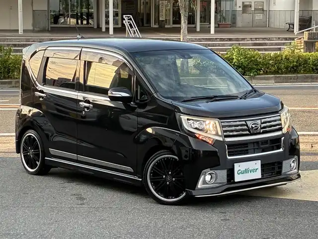 ダイハツ ムーヴ カスタム RS ハイパー SAⅡ 京都府 2016(平28)年 4.6万km ブラックマイカメタリック ワンオーナー/ターボ/スマートアシスト2/・衝突回避支援ブレーキ/・衝突警報機能/・先行車発進おしらせ機能/・車線逸脱警報機能/・誤発進抑制制御機能/社外SDナビ/・フルセグTV/・CD/DVD/SD再生/・バックカメラ/社外前後ドラレコ/エコアイドル/革調シートカバー/社外16インチアルミホイール/ダウンサス/純正サス積み込み/リアワイパー積み込み/プッシュスタート/スマートキー×2個/LEDヘッドライト/LEDフォグランプ/電動格納ウインカーミラー/純正フロアマット/純正ドアバイザー/車両保証書/車両取説/ナビ取説