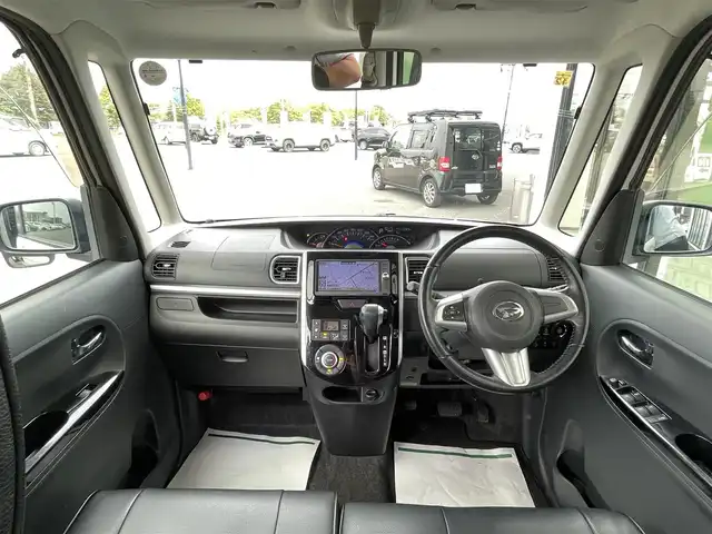 ダイハツ タント カスタム RS スマートセレ SA 道央・札幌 2014(平26)年 11.7万km パールホワイトⅢ ４WD/社外HDDナビ　/CD/DVD/BT/フルセグ/スマートアシスト/衝突被害軽減ブレーキ/横滑り防止装置/バックカメラ/ドライブレコーダー/エコアイドル/両側パワースライドドア/社外レザー調シートカバー/ステアリングリモコン/プッシュスタート/スマートキー/LEDヘッドライト/オートライト/フォグランプ/電動格納ミラー/ウィンカーミラー/純正フロアマット/ドアバイザー