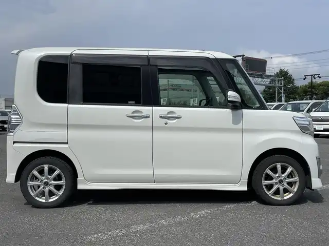 ダイハツ タント カスタム RS スマートセレ SA 道央・札幌 2014(平26)年 11.7万km パールホワイトⅢ ４WD/社外HDDナビ　/CD/DVD/BT/フルセグ/スマートアシスト/衝突被害軽減ブレーキ/横滑り防止装置/バックカメラ/ドライブレコーダー/エコアイドル/両側パワースライドドア/社外レザー調シートカバー/ステアリングリモコン/プッシュスタート/スマートキー/LEDヘッドライト/オートライト/フォグランプ/電動格納ミラー/ウィンカーミラー/純正フロアマット/ドアバイザー