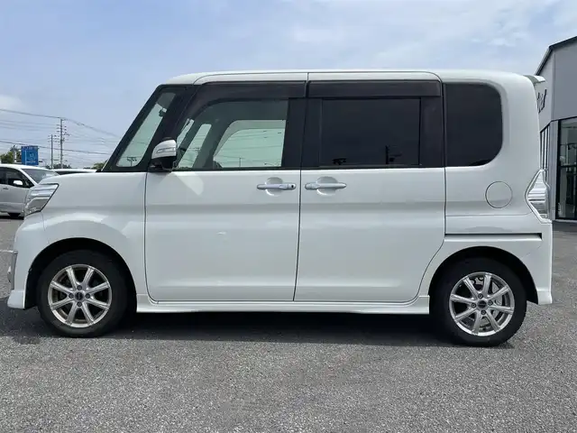 ダイハツ タント カスタム RS スマートセレ SA 道央・札幌 2014(平26)年 11.7万km パールホワイトⅢ ４WD/社外HDDナビ　/CD/DVD/BT/フルセグ/スマートアシスト/衝突被害軽減ブレーキ/横滑り防止装置/バックカメラ/ドライブレコーダー/エコアイドル/両側パワースライドドア/社外レザー調シートカバー/ステアリングリモコン/プッシュスタート/スマートキー/LEDヘッドライト/オートライト/フォグランプ/電動格納ミラー/ウィンカーミラー/純正フロアマット/ドアバイザー