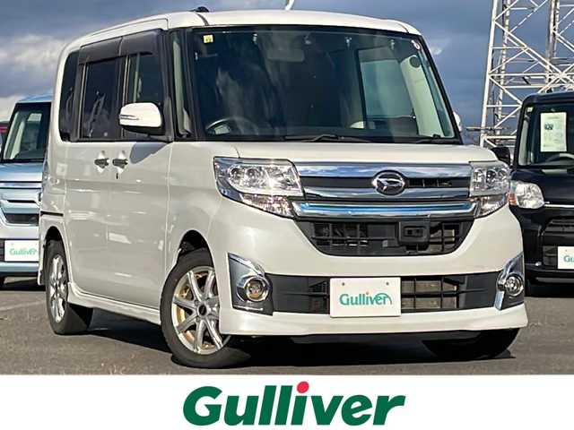 ダイハツ タント カスタム RS スマートセレ SA 道央・札幌 2014(平26)年 11.7万km パールホワイトⅢ ４WD/社外HDDナビ　/CD/DVD/BT/フルセグ/スマートアシスト/衝突被害軽減ブレーキ/横滑り防止装置/バックカメラ/ドライブレコーダー/エコアイドル/両側パワースライドドア/社外レザー調シートカバー/ステアリングリモコン/プッシュスタート/スマートキー/LEDヘッドライト/オートライト/フォグランプ/電動格納ミラー/ウィンカーミラー/純正フロアマット/ドアバイザー