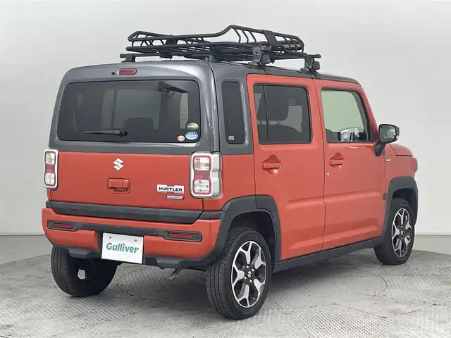 スズキ ハスラー HYBRID X 道央・札幌 2020(令2)年 4.8万km バーミリオンオレンジ/ガンメタリック2トーン ・４WD/・カロッツェリアDA（FH-8500DVS）/　CD/DVD/USB/BT/・バックカメラ/・ビルトインETC/・ドライブレコーダー（フロント+室内）/・デュアルカメラブレーキサポート/・衝突被害軽減ブレーキ/・レーンキープアシスト/・クリアランスソナー/・横滑り防止装置/・アイドリングストップ/・オートマチックハイビーム/・オートライト/・LEDヘッドライト＆フォグ/・ドアミラーウィンカー/・ミラーヒーター/・D+N席シートヒーター/・シートバックテーブル/・純正１５インチAW/・純正ゴムマット/・innoルーフキャリア＆不明ルーフラック/・プッシュスタート/・スマートキー