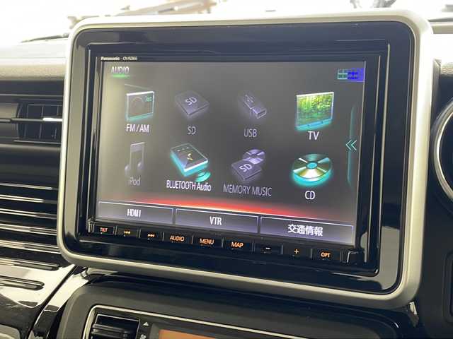 スズキ スペーシア カスタム HYBRID XS 沖縄県 2021(令3)年 4.5万km ブルーイッシュブラックパール3 禁煙車　/純正8インチナビ【CN-RZ866】/（ＡＭ／ＦＭ／ＣＤ／ＤＶＤ／ＢＴ）　/フルセグＴＶ/全方位モニター　/ドライブレコーダー　/ビルトインＥＴＣ　/両側パワースライドドア　/ハーフレザーシート　/シートヒーター　/ＬＥＤヘッドライト　/レーンキープアシスト/衝突軽減装置/盗難防止装置/横滑り防止装置/スマートキー/プッシュスタート/オートエアコン/オートライト