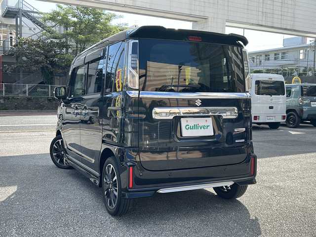スズキ スペーシア カスタム HYBRID XS 沖縄県 2021(令3)年 4.5万km ブルーイッシュブラックパール3 禁煙車　/純正8インチナビ【CN-RZ866】/（ＡＭ／ＦＭ／ＣＤ／ＤＶＤ／ＢＴ）　/フルセグＴＶ/全方位モニター　/ドライブレコーダー　/ビルトインＥＴＣ　/両側パワースライドドア　/ハーフレザーシート　/シートヒーター　/ＬＥＤヘッドライト　/レーンキープアシスト/衝突軽減装置/盗難防止装置/横滑り防止装置/スマートキー/プッシュスタート/オートエアコン/オートライト