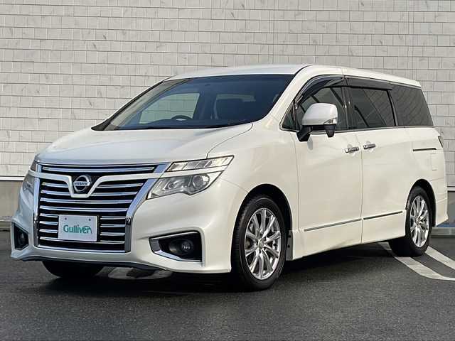 日産 エルグランド 250ハイウェイスター 山形県 2014(平26)年 7.4万km ブリリアントホワイトパール 純正ナビ/CD.DVD.SD.BT/バックカメラ/フルセグ/両側パワースライドドア/ハーフレザーシート/純正フリップダウンモニター/クルーズコントロール/LEDヘッドライト/横滑り防止/プッシュスタート/スマートキー/純正AWサマータイヤ積込み