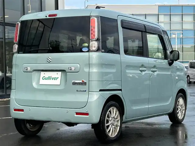 スズキ スペーシア HYBRID X 青森県 2018(平30)年 6.7万km オフブルーM 〇FULL4WD〇/安全装備/ 前方/後方誤発進抑制機能/ 低速時ブレーキサポート/ パーキングセンサー(フロント・リヤ)/ 車線逸脱警報/抑制機能/ ふらつき警報機能/ 発進お知らせ機能(先行車・信号切り替わり)/ 標識認識機能(車両進入禁止・一時停止等)/ ハイビームアシスト/快適装備/ シートヒーター/ スマートキー/ 両側パワースライドドア/リヤサーキュレーター付き/ドライブレコーダー 社外 前方のみ DRY-ST5100d/ナビ　ディーラーOP パナソニック CN-RZ83