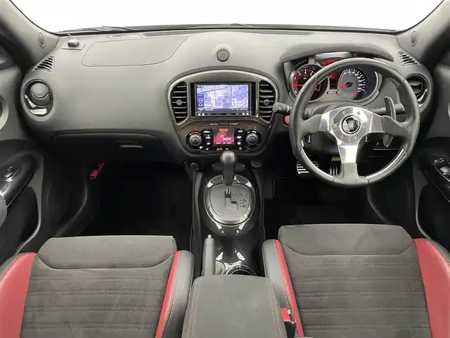 日産 ジューク ニスモ RS 富山県 2016(平28)年 3.1万km ブリリアントホワイトパール ワンオーナー/4WD/社外ナビ（AM/FM/CD/DVD/SD/BT）/フルセグTV/NISMOエアロ（フロント/サイド/リア/リアスポイラー）/社外WORK19インチAW/車高調/柿本マフラー/D席/N席ニスモ純正レカロシート/社外ステアリング（NARDI）/純正スプリング積込/純正マフラー積込/純正ステアリング積込/純正AW付きスタッドレスタイヤ積込（5部山）/NISMOフロアマット/ETC/レーダー探知機付きルームミラー/パドルシフト/純正HIDヘッドライト/オートライト/スマートキー×２/プッシュスタート/横滑り防止装置