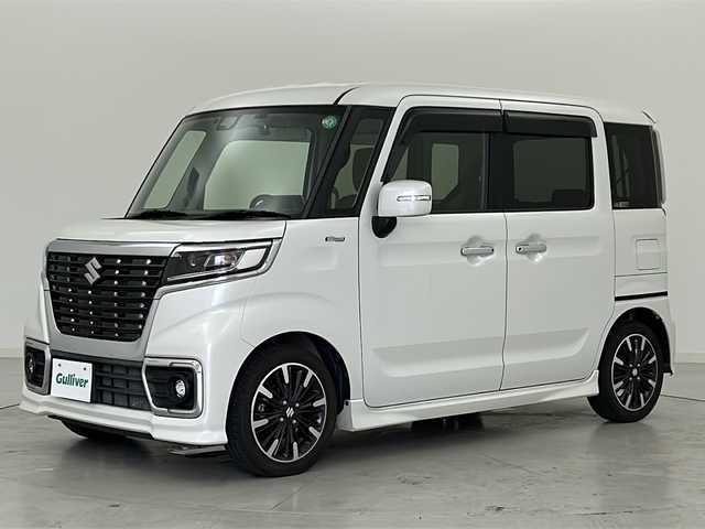 スズキ スペーシア カスタム HYBRID XS ターボ 宮城県 2018(平30)年 6.6万km ピュアホワイトP 禁煙車/デュアルセンサーブレーキサポート/スズキセーフティサポート/・後退時ブレーキサポート/・車線逸脱警報機能/・パーキングソナー/・横滑り防止装置/・ハイビームアシスト/両側パワースライドドア/クルーズコントロール/ストラーダフロティングナビ/CD.DVD.SD.BT.USB/フルセグTV/バックカメラ/ハーフレザーシート/シートヒーターD/パドルシフト/ビルトインETC/ドライブレコーダーF/ステアリングスイッチ/LEDヘッドライト/フォグランプ/アイドリングストップ/プッシュスタート/スマートキー/純正15インチAW/純正フロアマッド