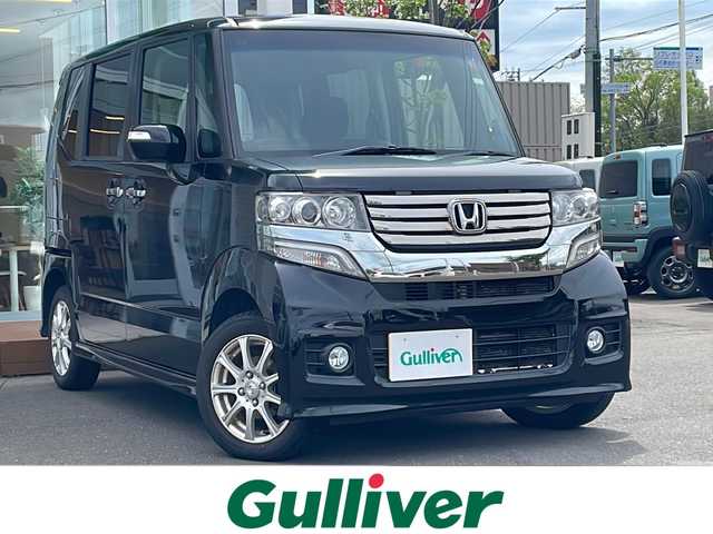 ホンダ Ｎ ＢＯＸ カスタム G Lパッケージ 道央・札幌 2012(平24)年 6.5万km クリスタルブラックパール ・４WD/・ワンオーナー/・片側パワースライドドア/・社外ナビ/　CD＆DVD＆USB＆TV/・バックカメラ/・プッシュスタート/・スマートキー/・オートライト/・オートエアコン/・ミラーヒーター/・ETC/・電動格納ミラー/・純正フロアマット/・HIDヘッドライト/・純正AW＆夏タイヤ積込/　155/65/14  2020年製　6分山/・ウィンカーミラー/・フォグライト/・スペアキー